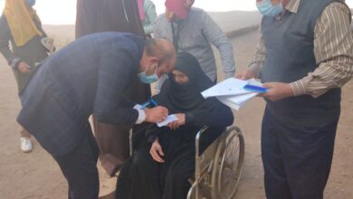 Photo of رئيس لجنة فرعية يساعد مسنة أثناء التصويت بقنا